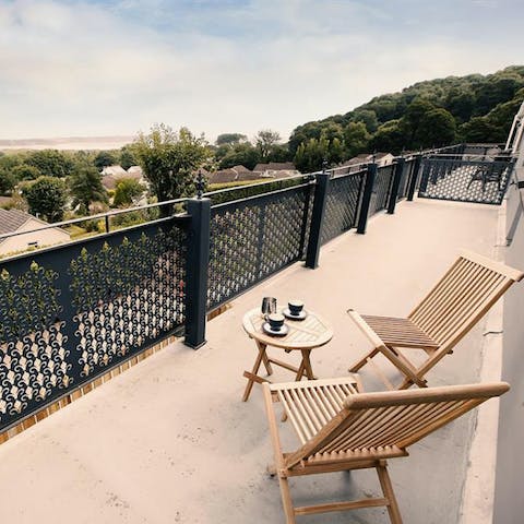 Enjoy bay views from the large balcony