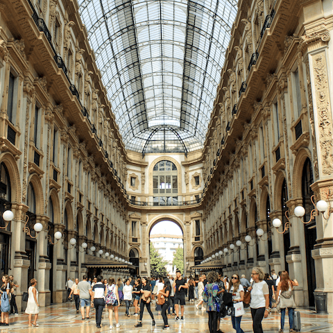 Hit the boutiques of the cathedral-esque Galleria Vittorio Emanuele II, five minutes' walk away