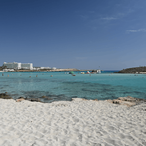 Walk down to the sandy Vathia Gonia beach in a matter of minutes