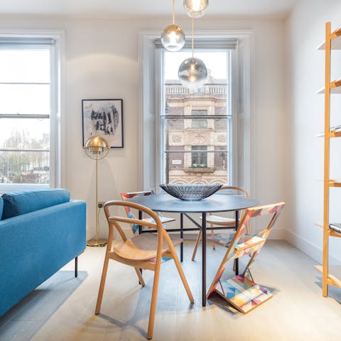 Start the day with breakfast at the table in the sunny window spot