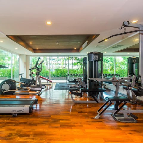 Keep on top of your fitness routine at the on-site gym 