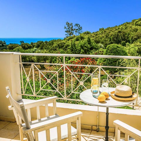 Enjoy your morning coffee overlooking the Ionian sea