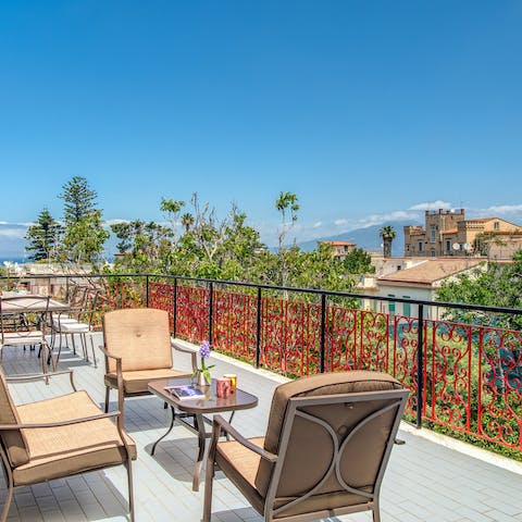 Admire the beautiful views over Mount Vesuvius and the Gulf of Naples from the private terrace