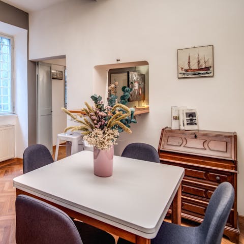 Sit down to Italian-inspired meal in the homely dining area