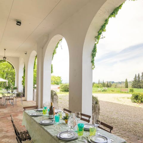 Gather for group lunches in the shade of the porticoed veranda