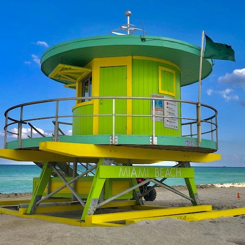 Relax on the glorious white sands of Miami Beach, a ten-minute stroll from this home