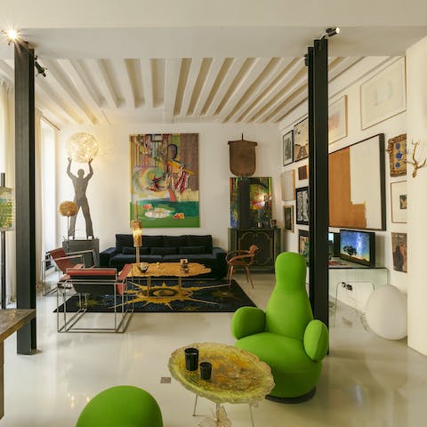 Relax in style at this art-filled home, styled by a French designer