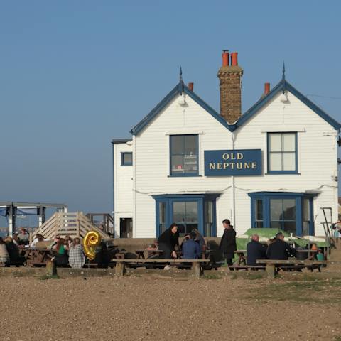 Walk along Whitstable Beach to the Old Neptune pub, for a pint overlooking the sea