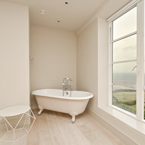Unwind with a long soak in the sumptuous Victorian-style bathtub
