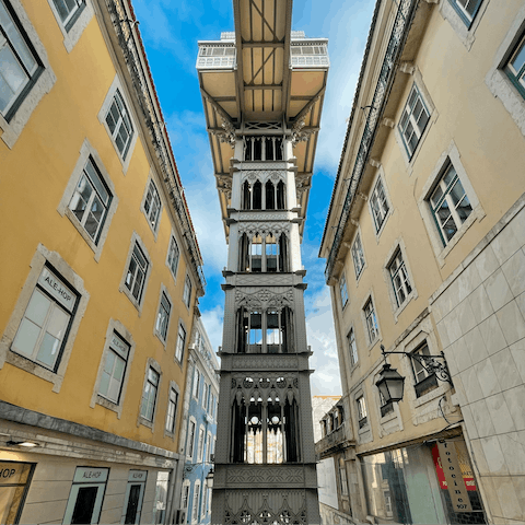 Climb seven storeys up one of the city's steepest hills on board the Santa Justa lift, ten minutes away