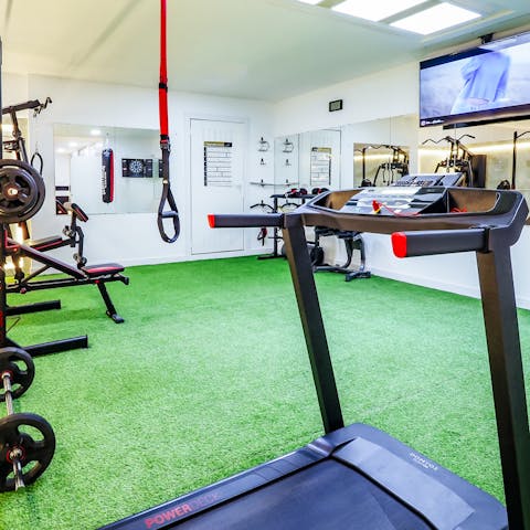 Stay in shape by starting everyday with exercise in the private gym 