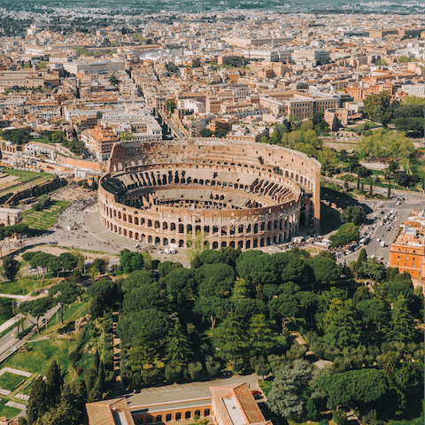 Trace the ancient streets that lead you to the Colloseum,  just over twenty-minutes away on foot 