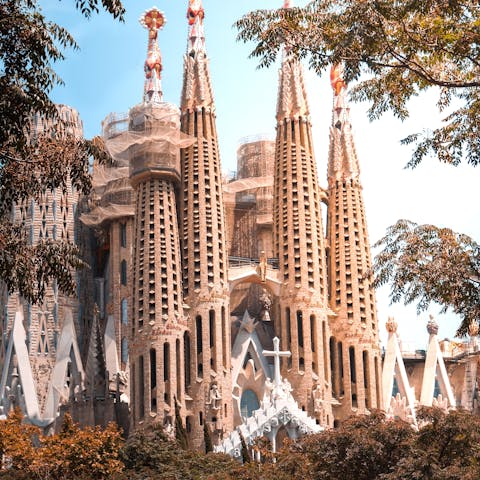 Admire Barcelona's emblematic Sagrada Família, an eighteen-minute walk away