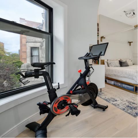 Start the morning off with an energising workout on the Peloton bike 