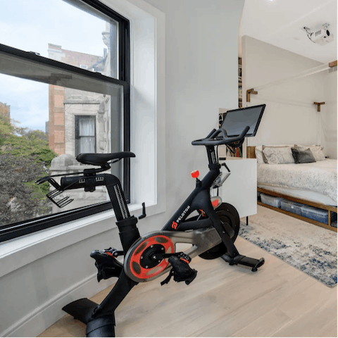 Start the morning off with an energising workout on the Peloton bike 