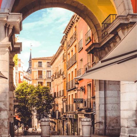 Stay just two minutes away from Plaza Mayor, Madrid's main square