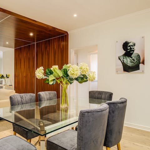 Dine in style in the bright, open-plan living space