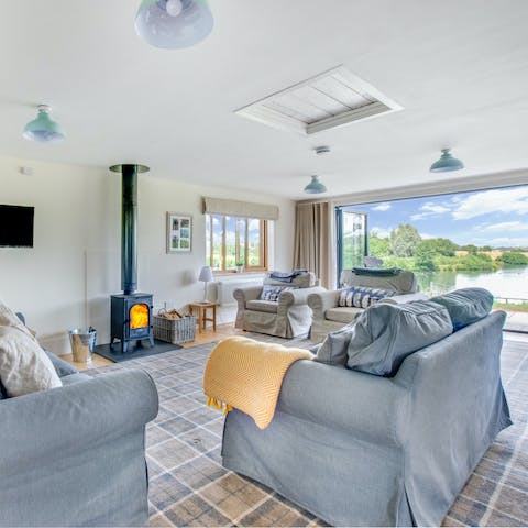 Curl up by the rustic wood burning fire on chillier afternoons