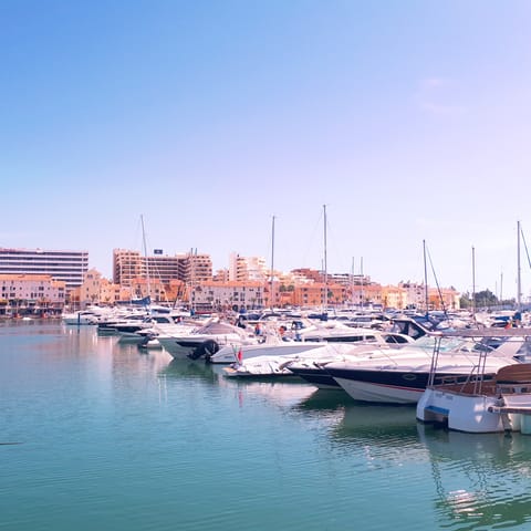 Visit the beautiful harbour for a stroll along the water, just a five-minute walk away