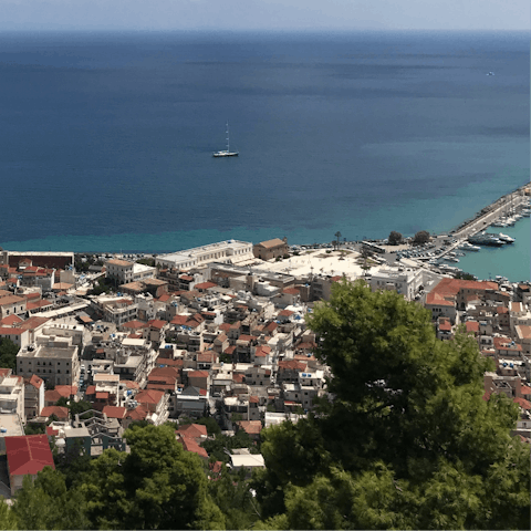 Visit the bright and bustling port of Zakynthos – only a twenty–five–minute drive away