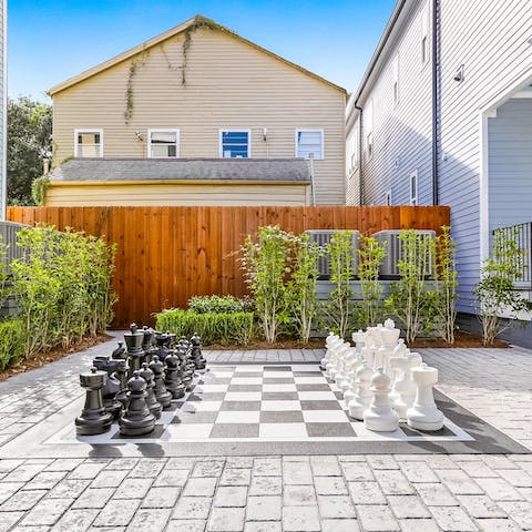 Play a few games of chess on the oversized outdoor set