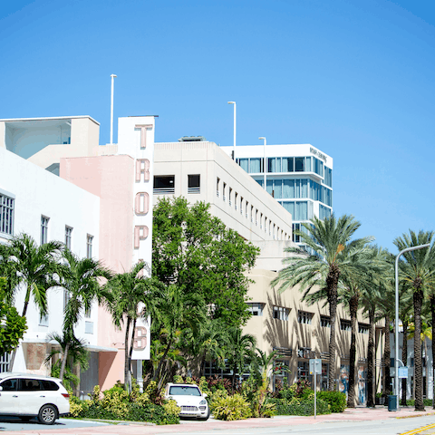 Stroll along Ocean Drive in the heart of the Art Deco district, ten minutes away