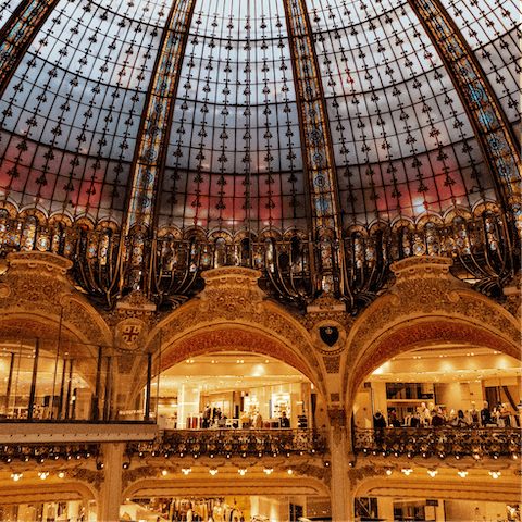 Do some serious shopping at Galeries Lafayette, a ten-minute walk away