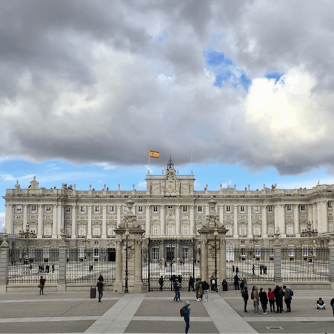 Visit the impressive Royal Palace of Madrid, a five-minute walk away