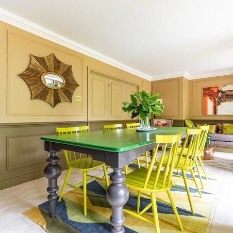 Enjoy a bit of formal dining in the colourful kitchen-diner