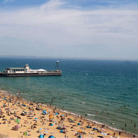 Spend the day sunbathing on Bournemouth Beach, a fourteen-minute walk from home