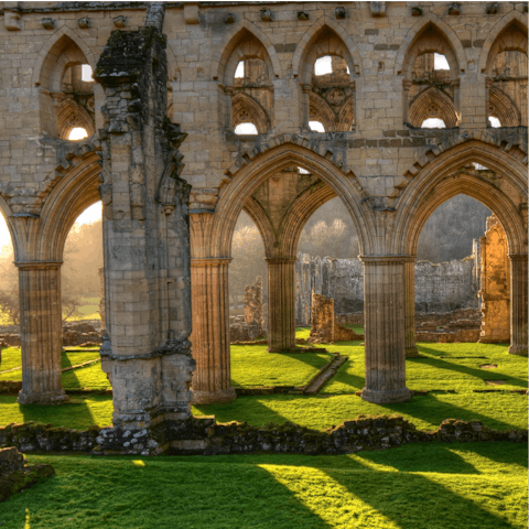 Head to the North York Moors National Park and visit the beautiful Rievaulx Abbey