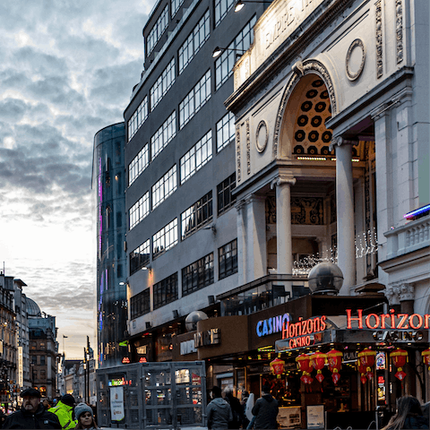 Head through Leicester Square on your way to a night out, just five minutes from home
