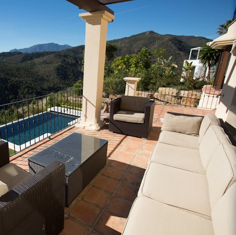 Enjoy mountain views from the comfortable terrace