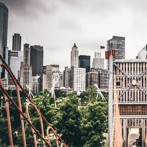 Stroll through Grant Park (nine minutes away on foot) to the waterfront trails