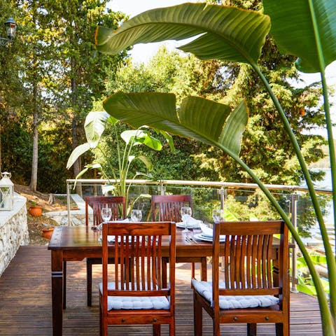 Tuck into a barbecue dinner on the deck before hopping in the hot tub