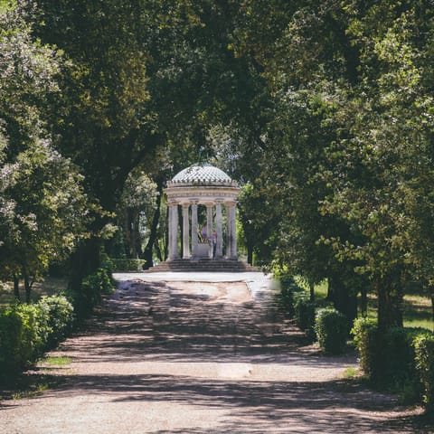 Visit beautiful Villa Borghese and its magnificent gardens, a thirteen-minute walk away