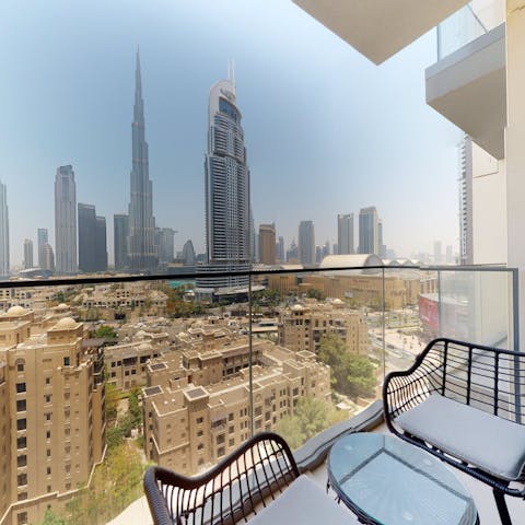 Look out to views of the Burj Khalifa from your private balcony