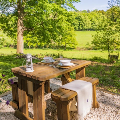 Cook up some eggs on toast and enjoy them with serene English country views