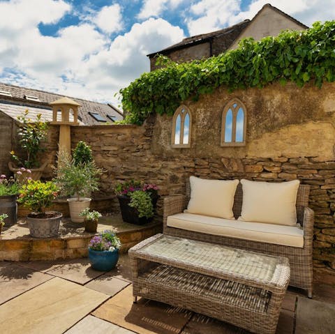 Bask in the country air in the private courtyard, a sweet spot to sip wine as the sun goes down