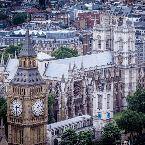 Visit Big Ben and the Houses of Parliament, just a ten-minute walk away