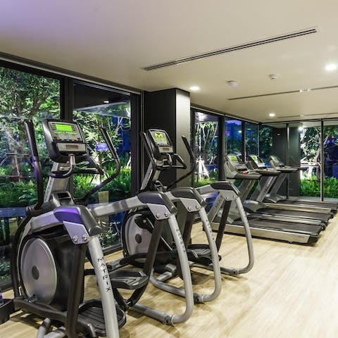 Get your sweat on in the shared gym downstairs, with a wonderful jungle view