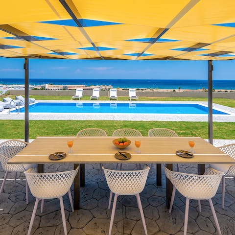 Look out to sea as you devour a Greek feast on the terrace 