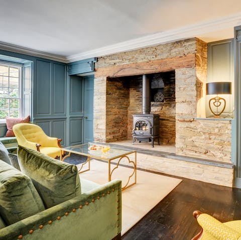 Cosy up by the welcoming brick hearth