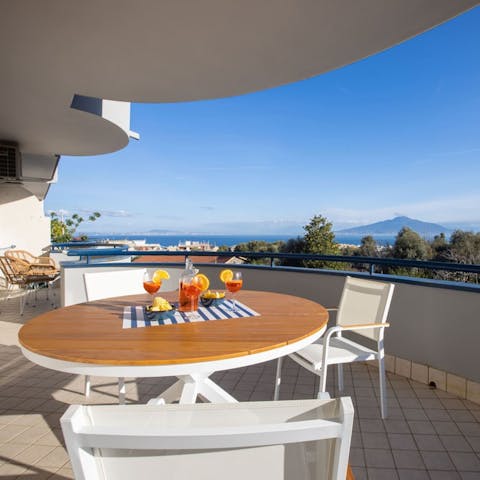 Marvel at the Mount Vesuvius panoramas on the private terrace