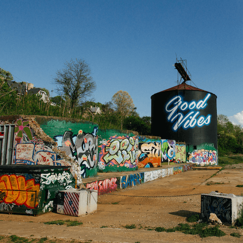 Explore the River Arts District, only a five–minute drive away