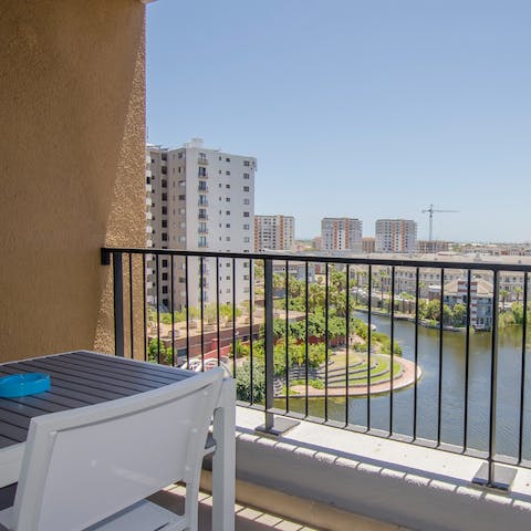 Enjoy a cup of coffee with wonderful views from your waterfront balcony