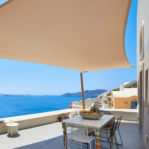 Tuck into a light brunch on the balcony, overlooking the vista