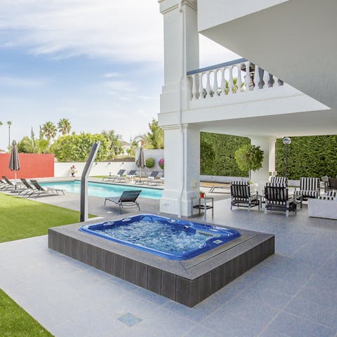 Sit back and luxuriate in the bubbling hot tub on the terrace