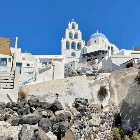 Take a drive to the striking town of Pyrgos, twenty-five minutes from home