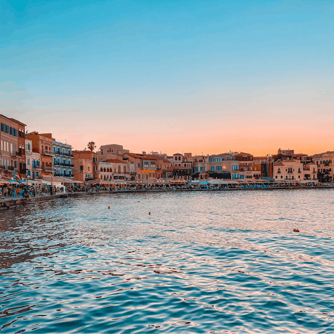 Visit the beautiful town of Chania – a seventeen-minute drive away